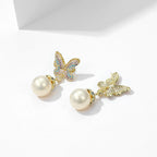 Butterfly Pearl Cubic Zirconia Earrings E7828