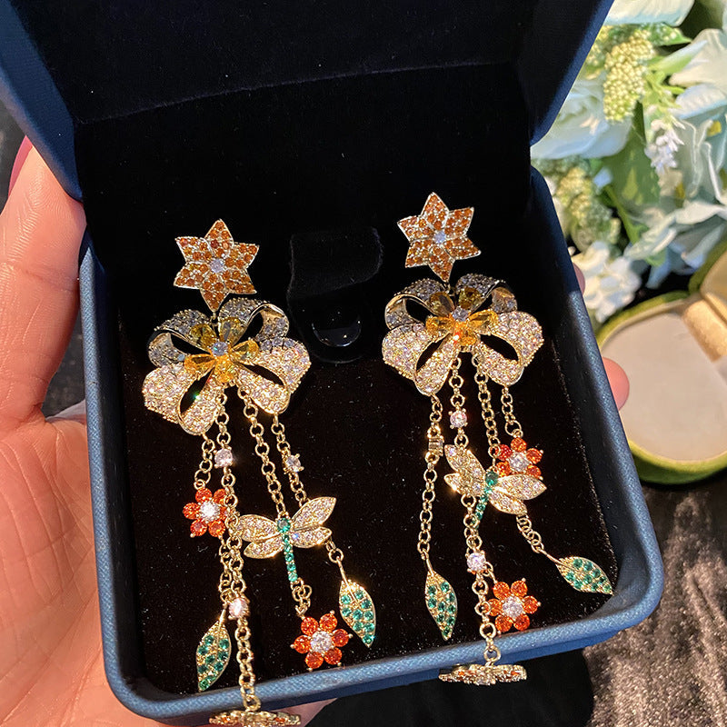 Floral Tassel Cubic Zirconia Earrings E7850
