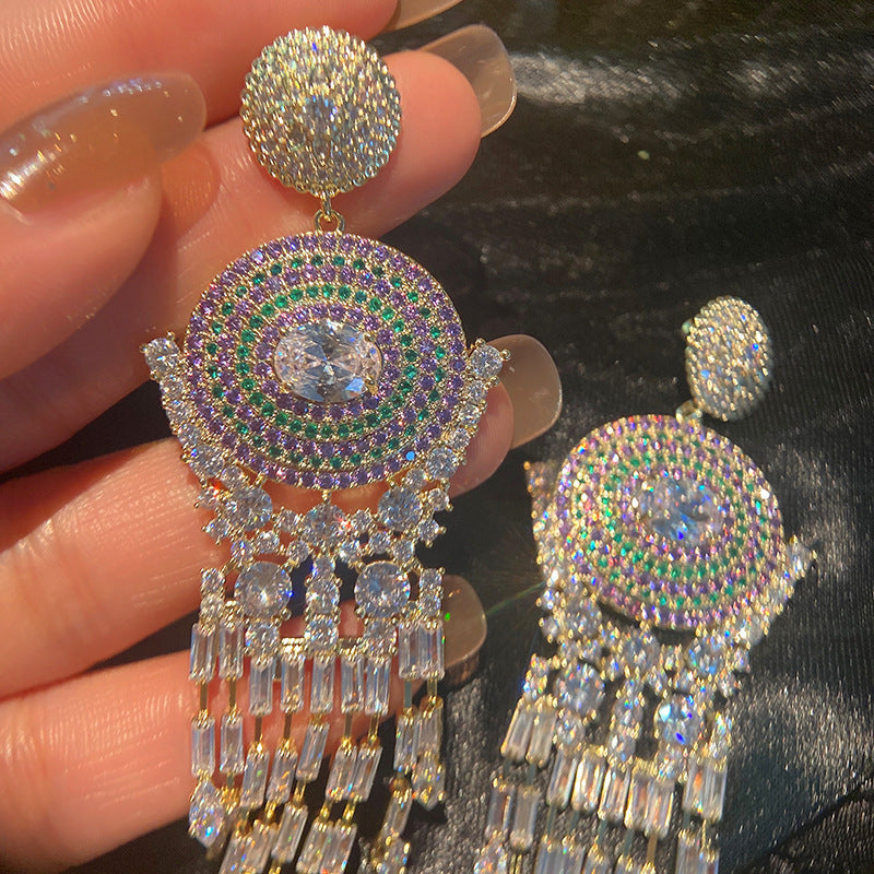Circle Tassel Cubic Zirconia Earrings E7851