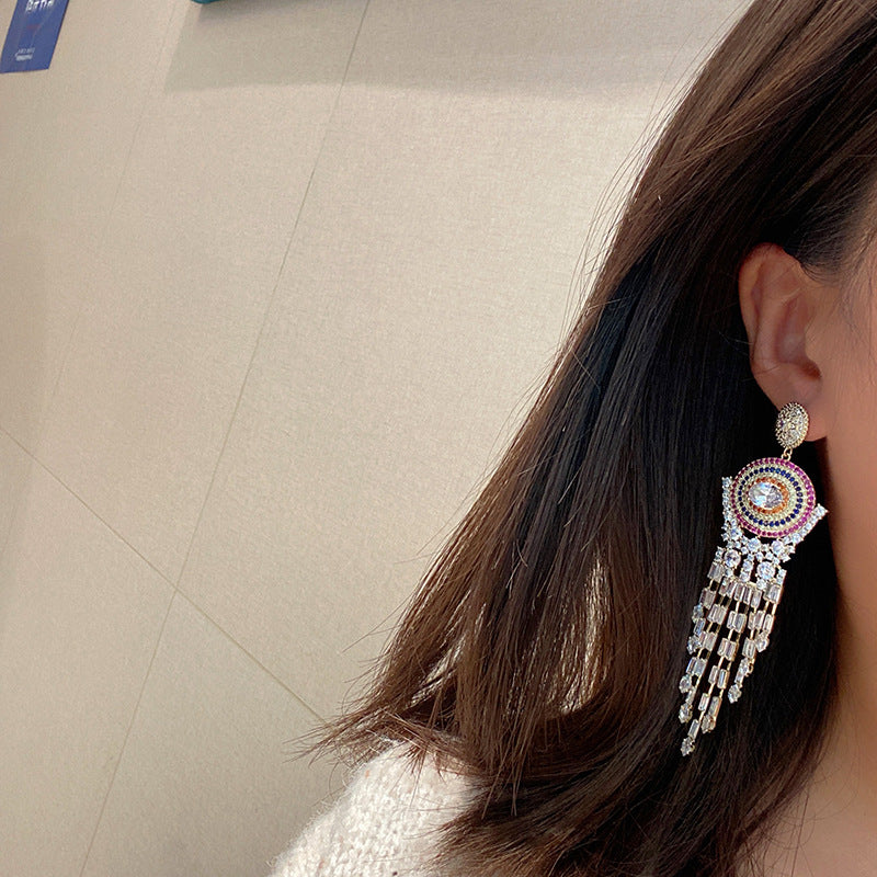 Circle Tassel Cubic Zirconia Earrings E7851