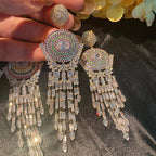 Circle Tassel Cubic Zirconia Earrings E7851
