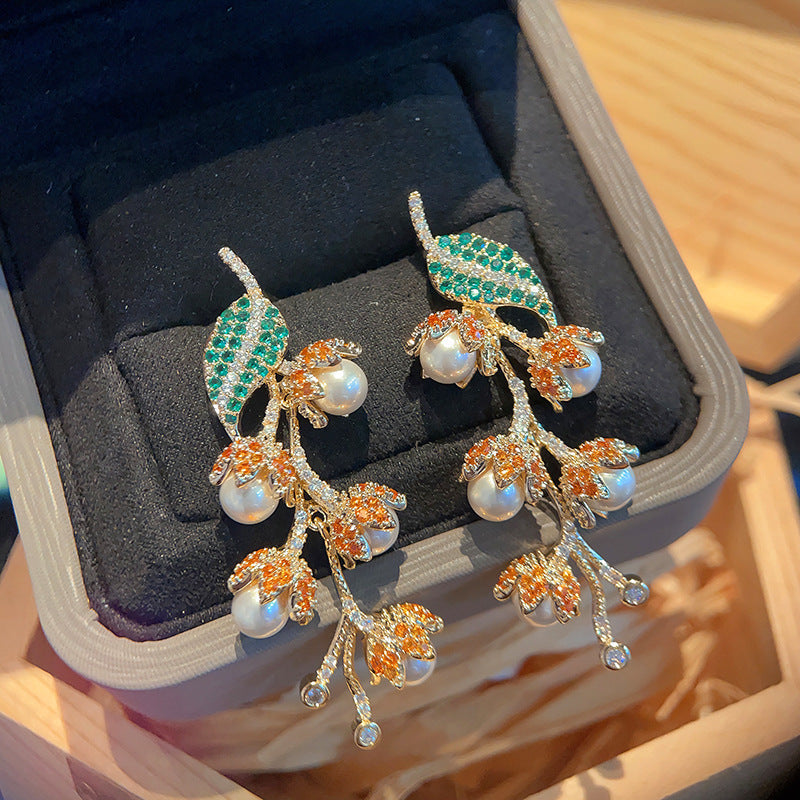 Floral Litchi Cubic Zirconia Earrings E7854