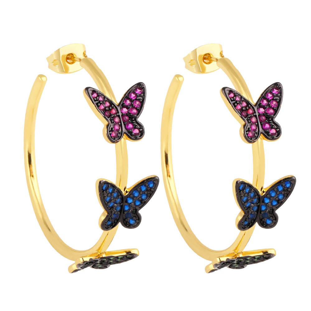 Butterfly Hoop Cubic Zirconia Earrings E7897