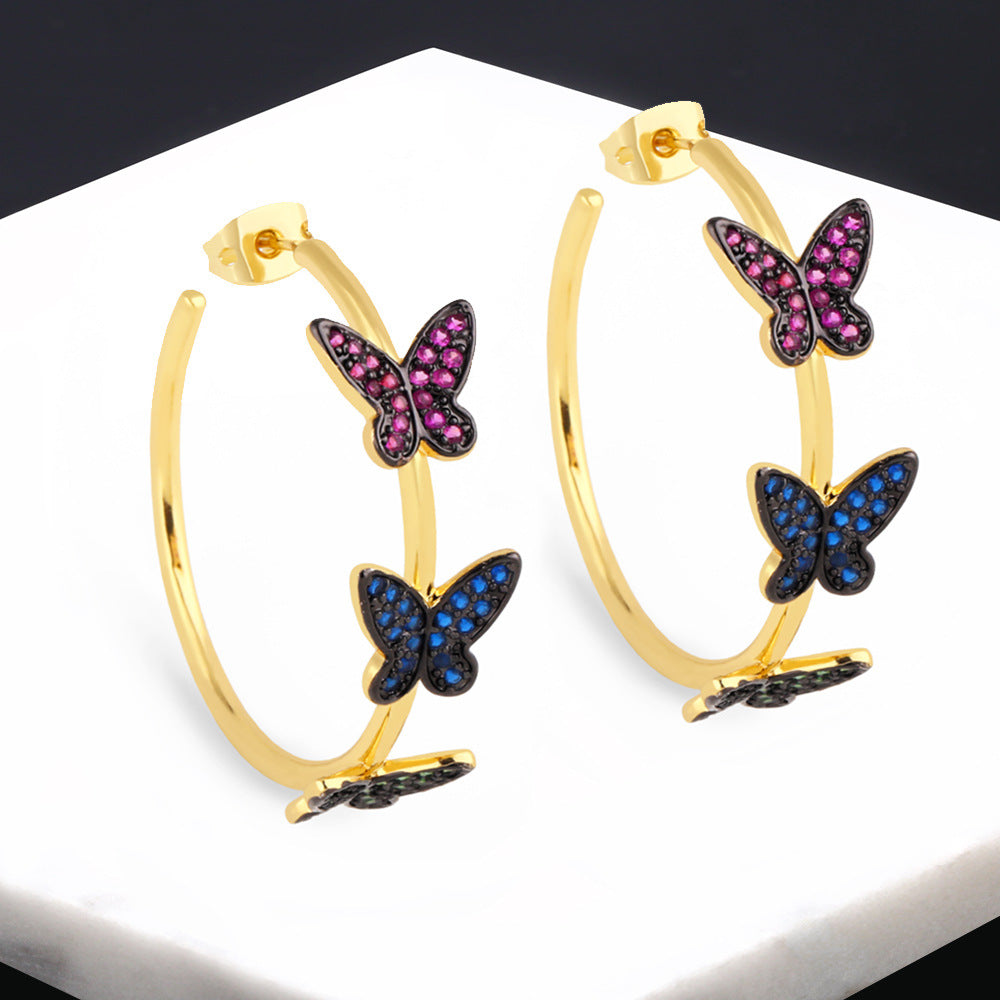 Butterfly Hoop Cubic Zirconia Earrings E7897