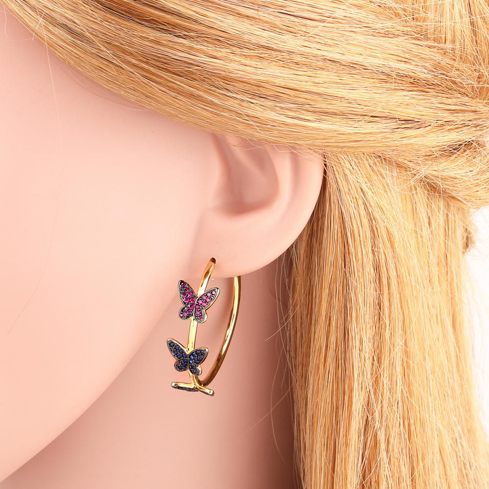 Butterfly Hoop Cubic Zirconia Earrings E7897