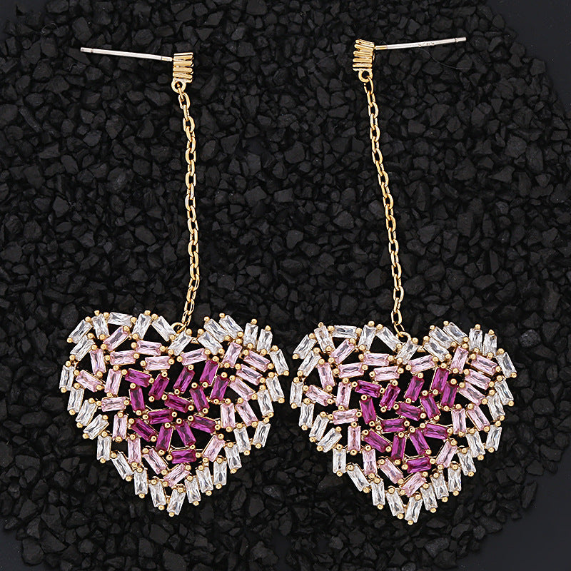 Heart Cubic Zirconia Dangle  Earrings E7910