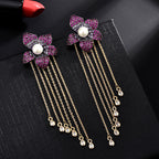 Flower Tassel Cubic Zirconia Earrings E7914