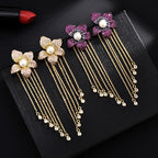 Flower Tassel Cubic Zirconia Earrings E7914