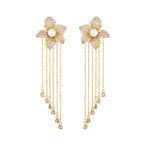 Flower Tassel Cubic Zirconia Earrings E7914