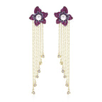 Flower Tassel Cubic Zirconia Earrings E7914