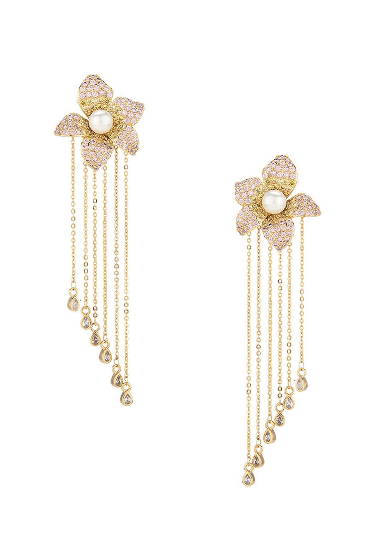 Flower Tassel Cubic Zirconia Earrings E7914