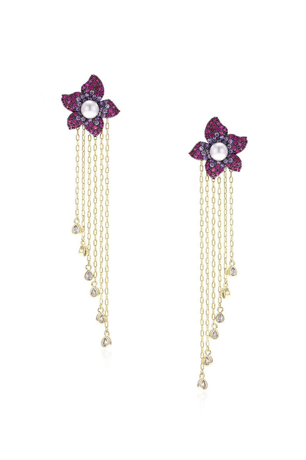 Flower Tassel Cubic Zirconia Earrings E7914