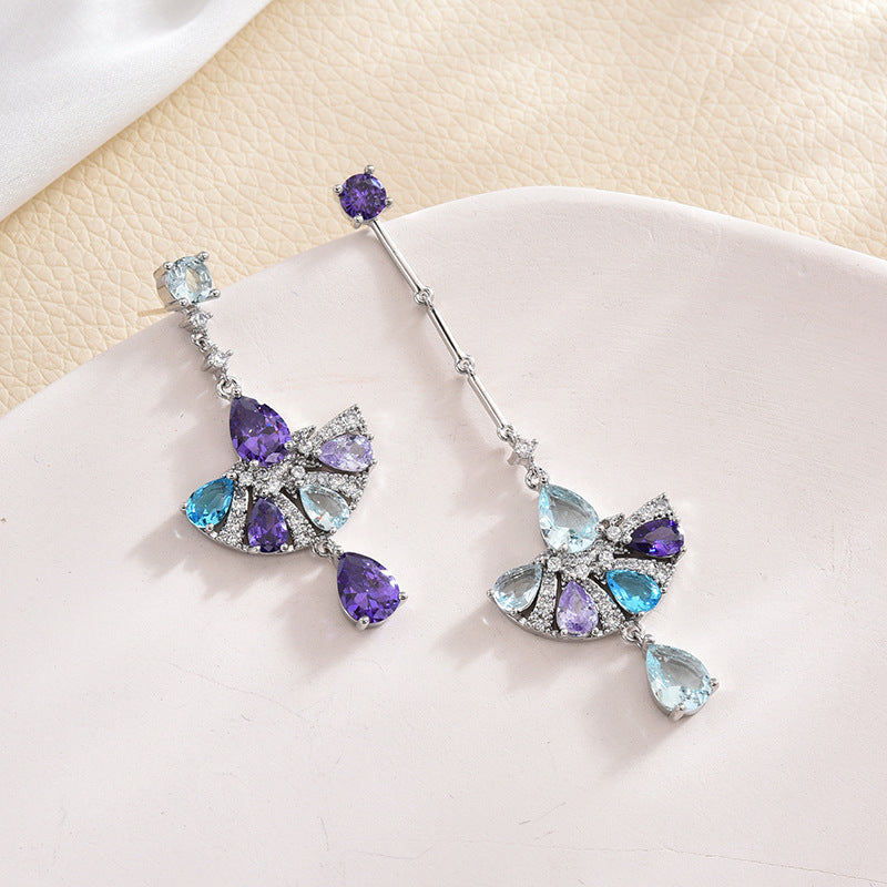 Sector Tassel Cubic Zirconia Asymmetric Earrings E7919