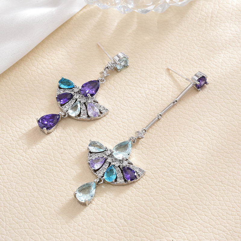 Sector Tassel Cubic Zirconia Asymmetric Earrings E7919