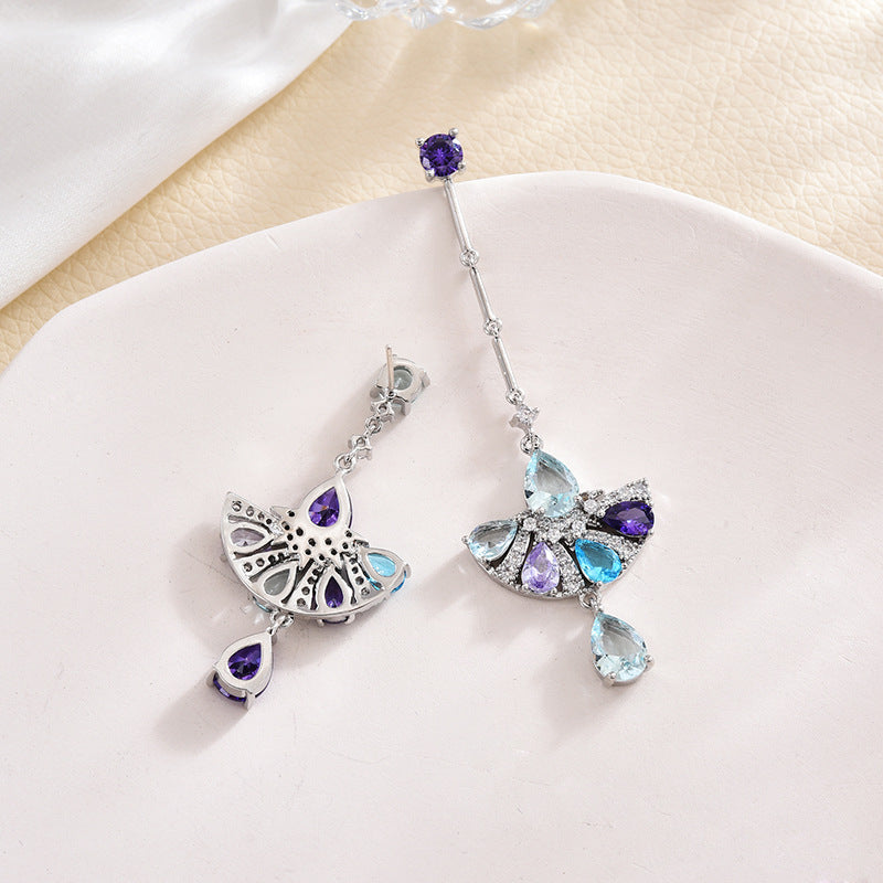 Sector Tassel Cubic Zirconia Asymmetric Earrings E7919