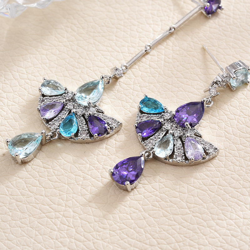 Sector Tassel Cubic Zirconia Asymmetric Earrings E7919