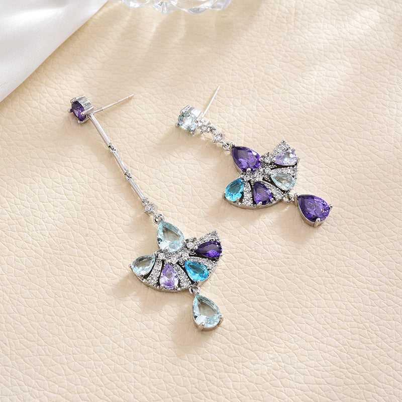 Sector Tassel Cubic Zirconia Asymmetric Earrings E7919
