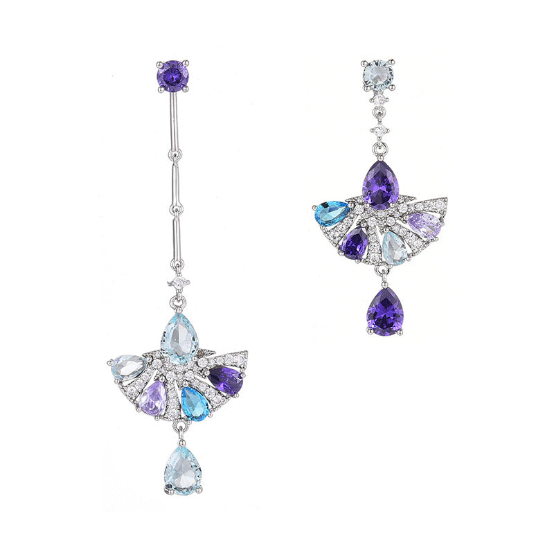 Sector Tassel Cubic Zirconia Asymmetric Earrings E7919