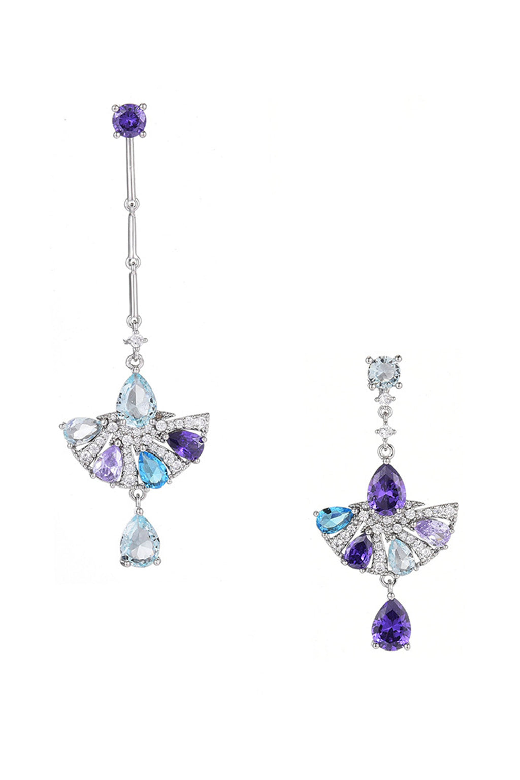 Sector Tassel Cubic Zirconia Asymmetric Earrings E7919