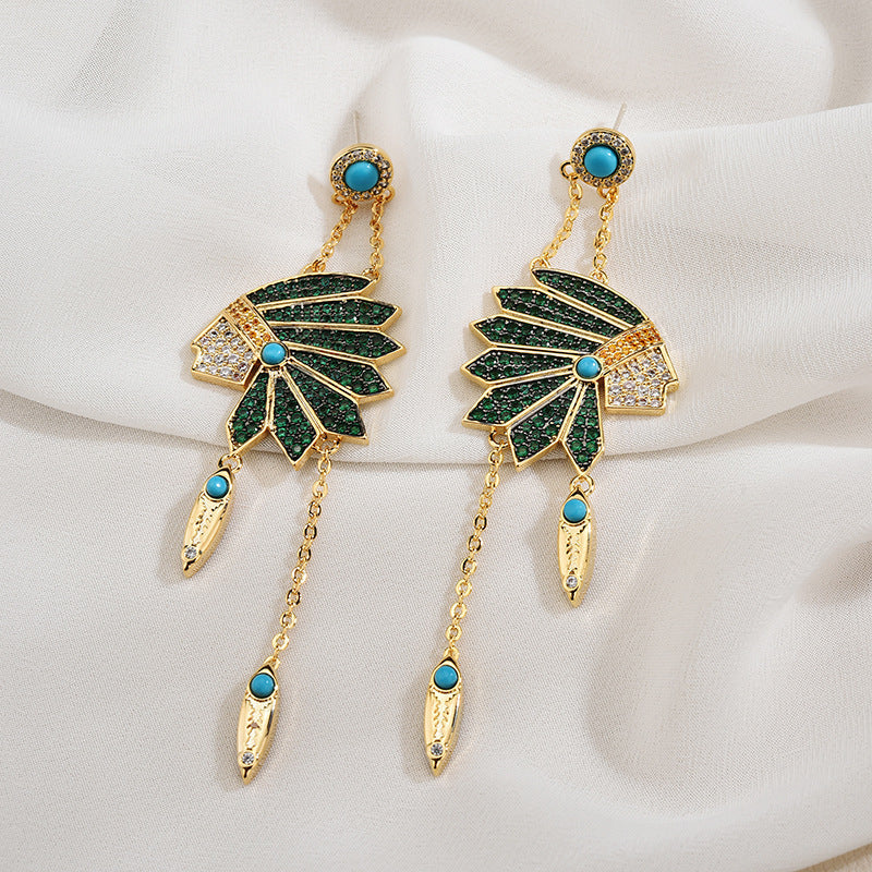 Indian Head Tassel Cubic Zirconia Earrings E7920