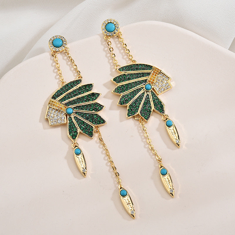 Indian Head Tassel Cubic Zirconia Earrings E7920