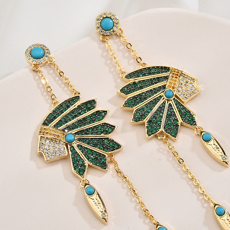 Indian Head Tassel Cubic Zirconia Earrings E7920