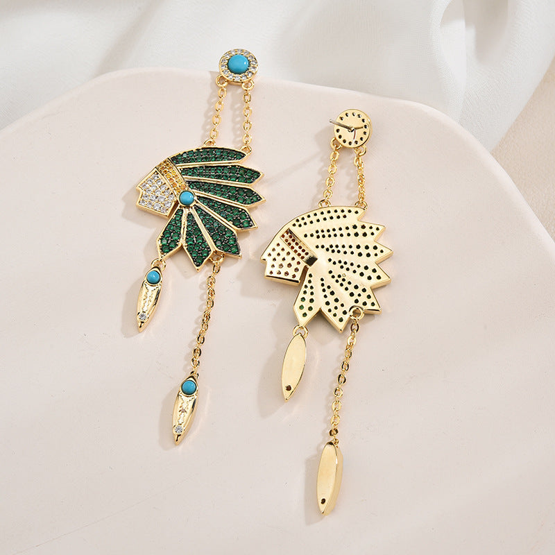 Indian Head Tassel Cubic Zirconia Earrings E7920