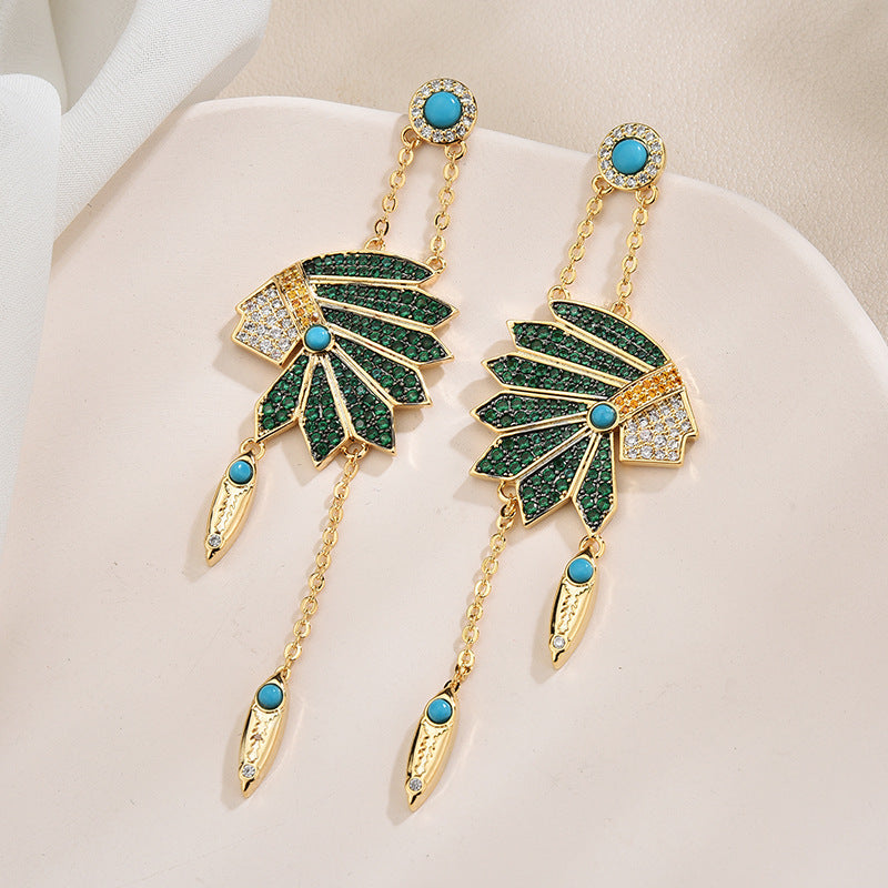 Indian Head Tassel Cubic Zirconia Earrings E7920