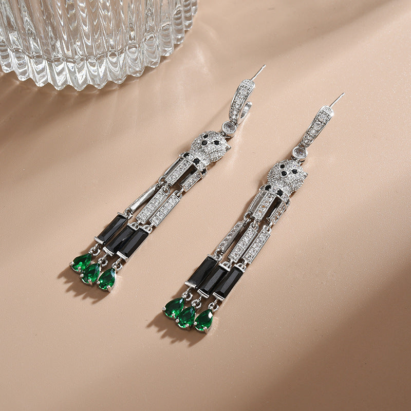 Leopard Tassel Cubic Zirconia Earrings E7922