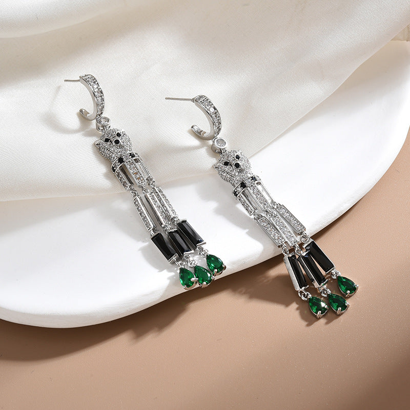 Leopard Tassel Cubic Zirconia Earrings E7922