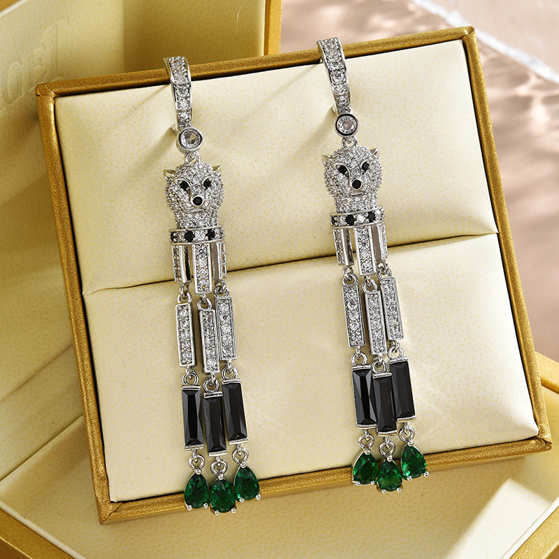 Leopard Tassel Cubic Zirconia Earrings E7922