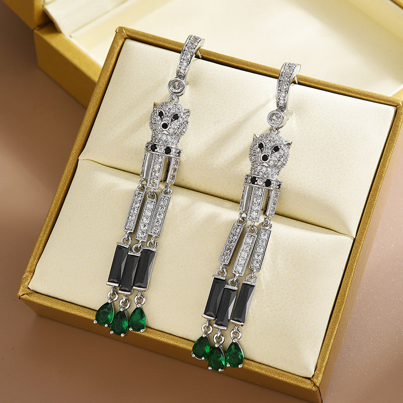 Leopard Tassel Cubic Zirconia Earrings E7922