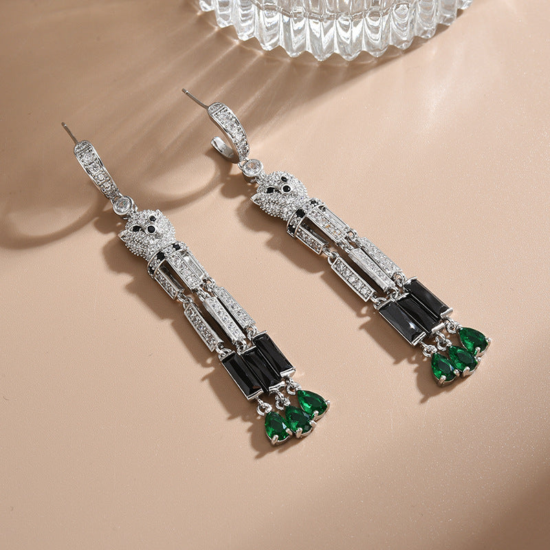Leopard Tassel Cubic Zirconia Earrings E7922