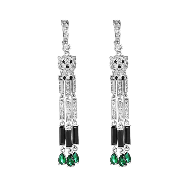 Leopard Tassel Cubic Zirconia Earrings E7922