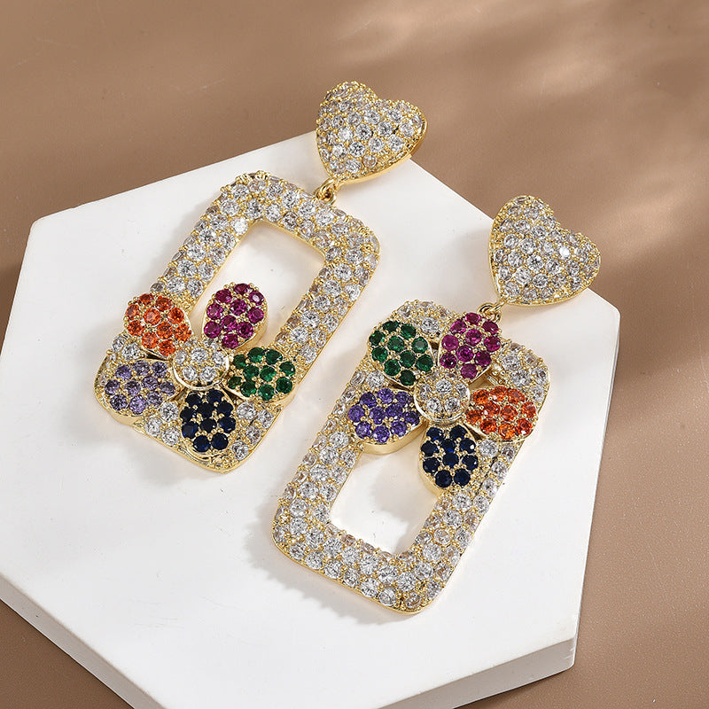 Flower Rectangle Cubic Zirconia Earrings E7926