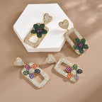 Flower Rectangle Cubic Zirconia Earrings E7926