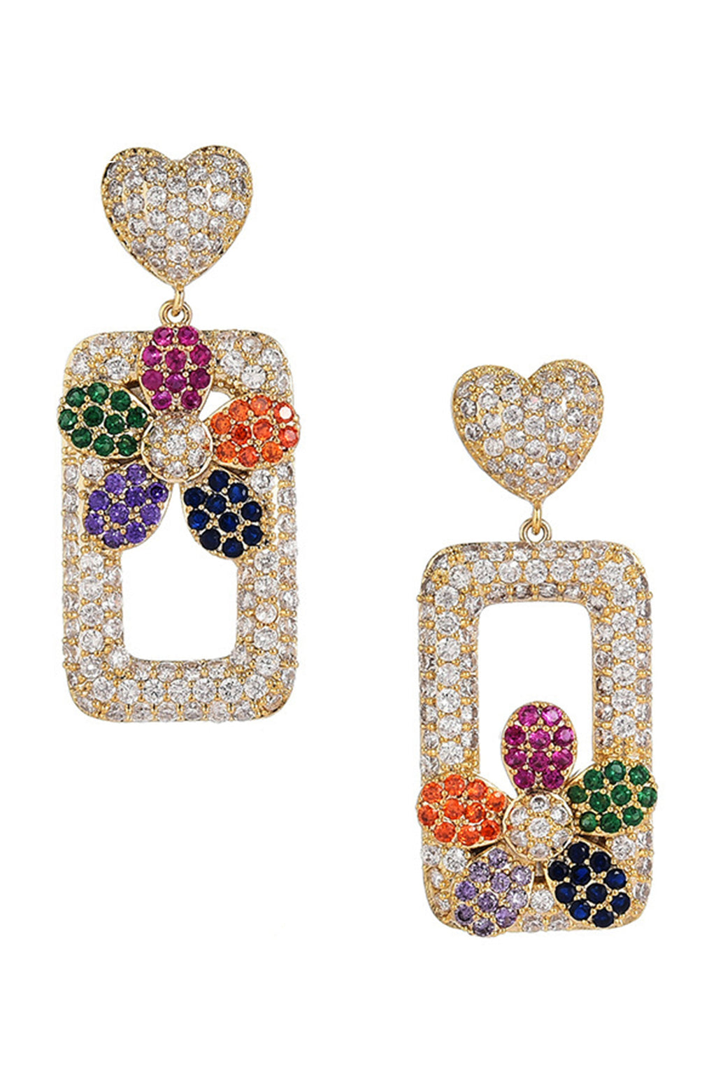 Flower Rectangle Cubic Zirconia Earrings E7926