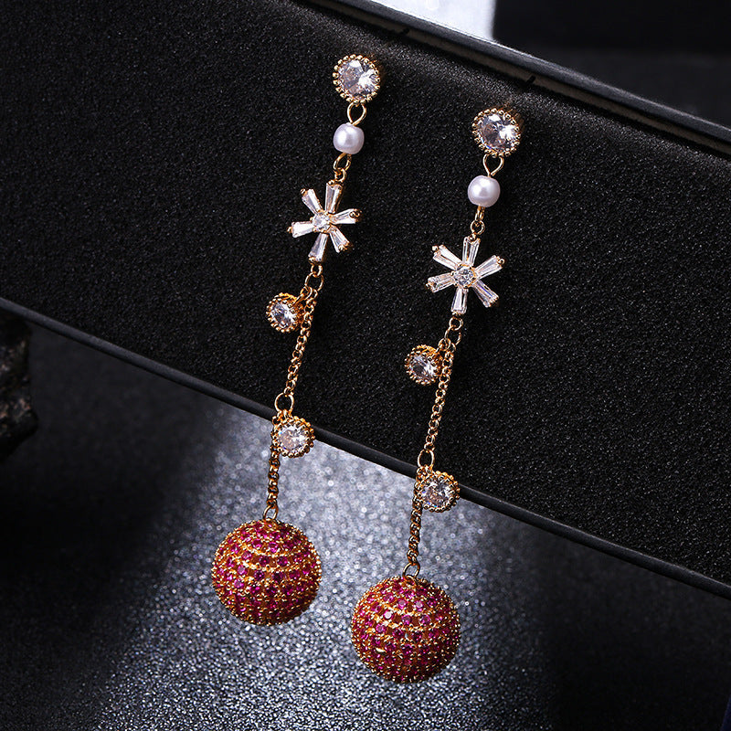 Ball Tassel Cubic Zirconia Earrings E7950
