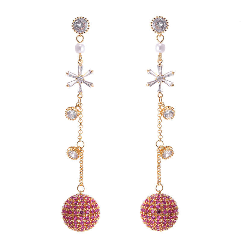 Ball Tassel Cubic Zirconia Earrings E7950