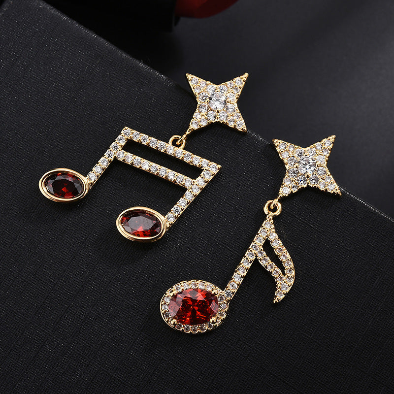 Musical Note Cubic Zirconia Asymmetric Earrings E7955