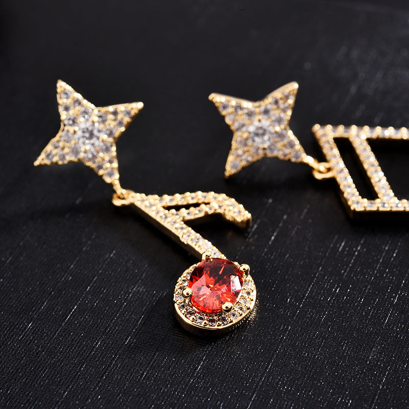 Musical Note Cubic Zirconia Asymmetric Earrings E7955