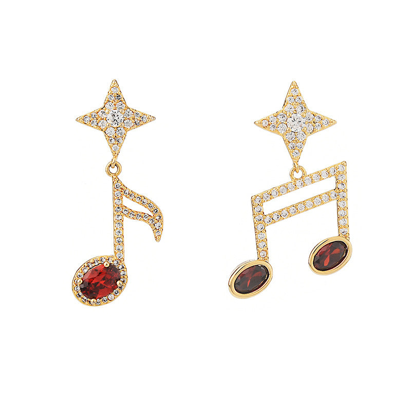 Musical Note Cubic Zirconia Asymmetric Earrings E7955