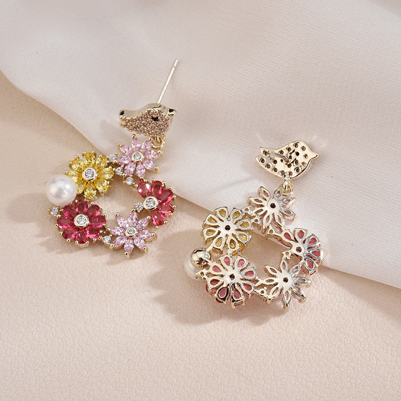 Bird Wreath Cubic Zirconia Earrings E7963
