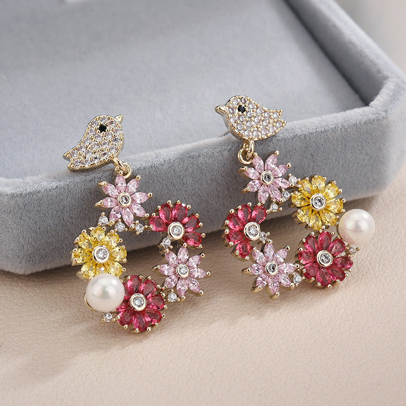 Bird Wreath Cubic Zirconia Earrings E7963