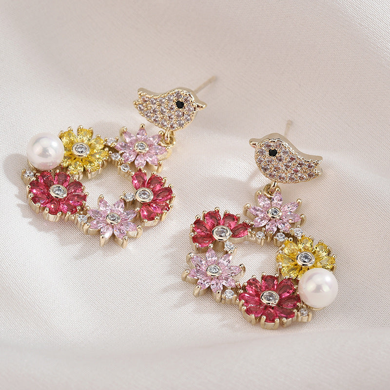 Bird Wreath Cubic Zirconia Earrings E7963