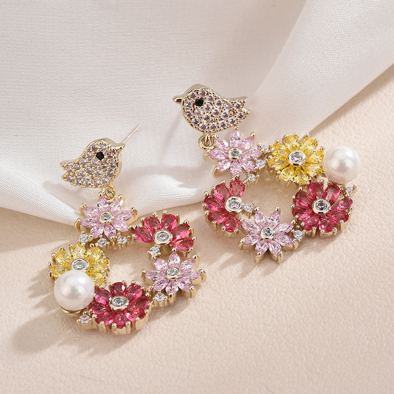 Bird Wreath Cubic Zirconia Earrings E7963