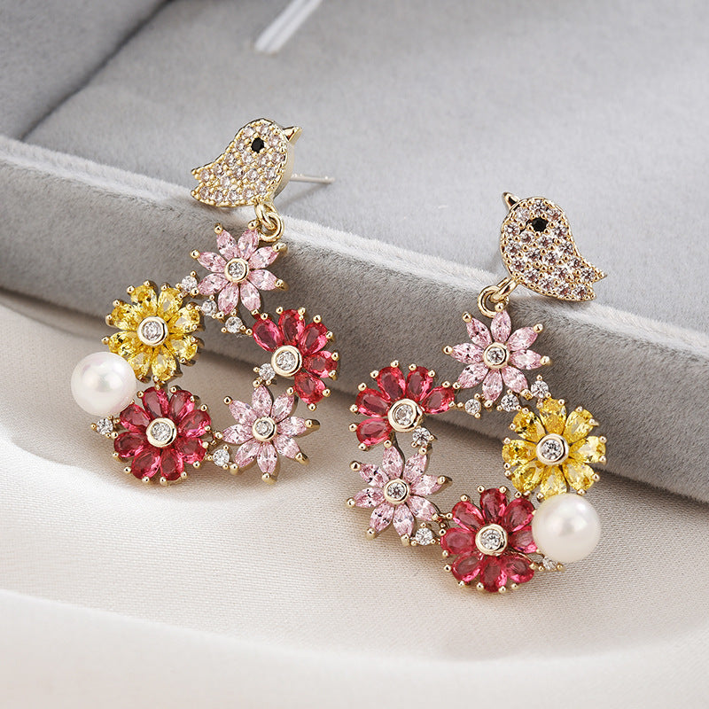 Bird Wreath Cubic Zirconia Earrings E7963