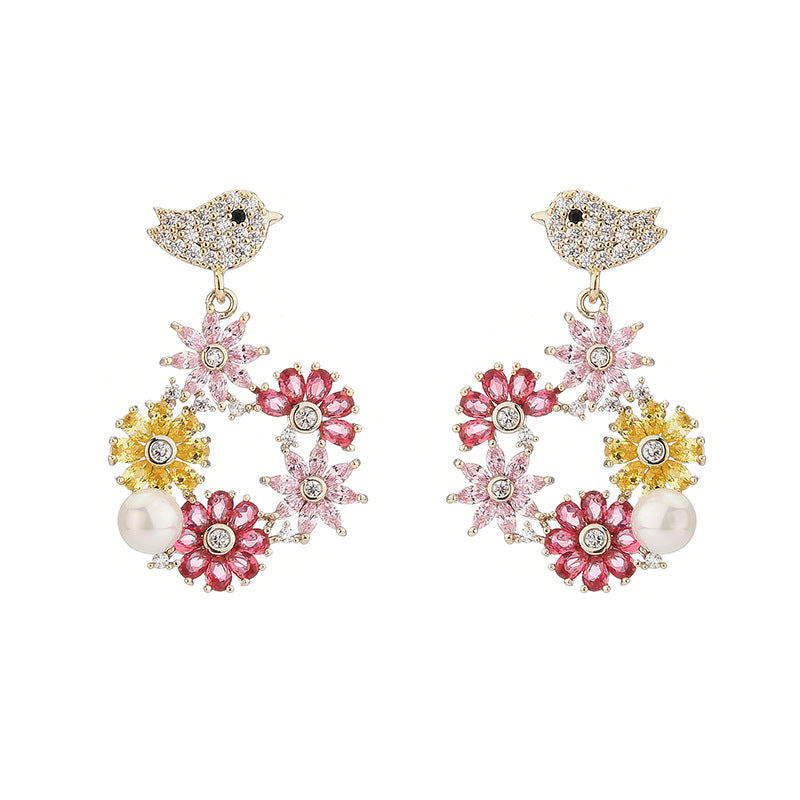 Bird Wreath Cubic Zirconia Earrings E7963