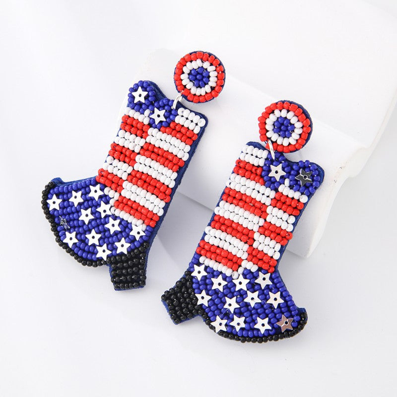 Independence Day Boot Seed Bead Earrings E8064