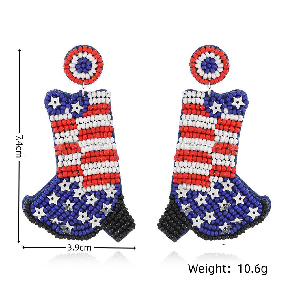 Independence Day Boot Seed Bead Earrings E8064